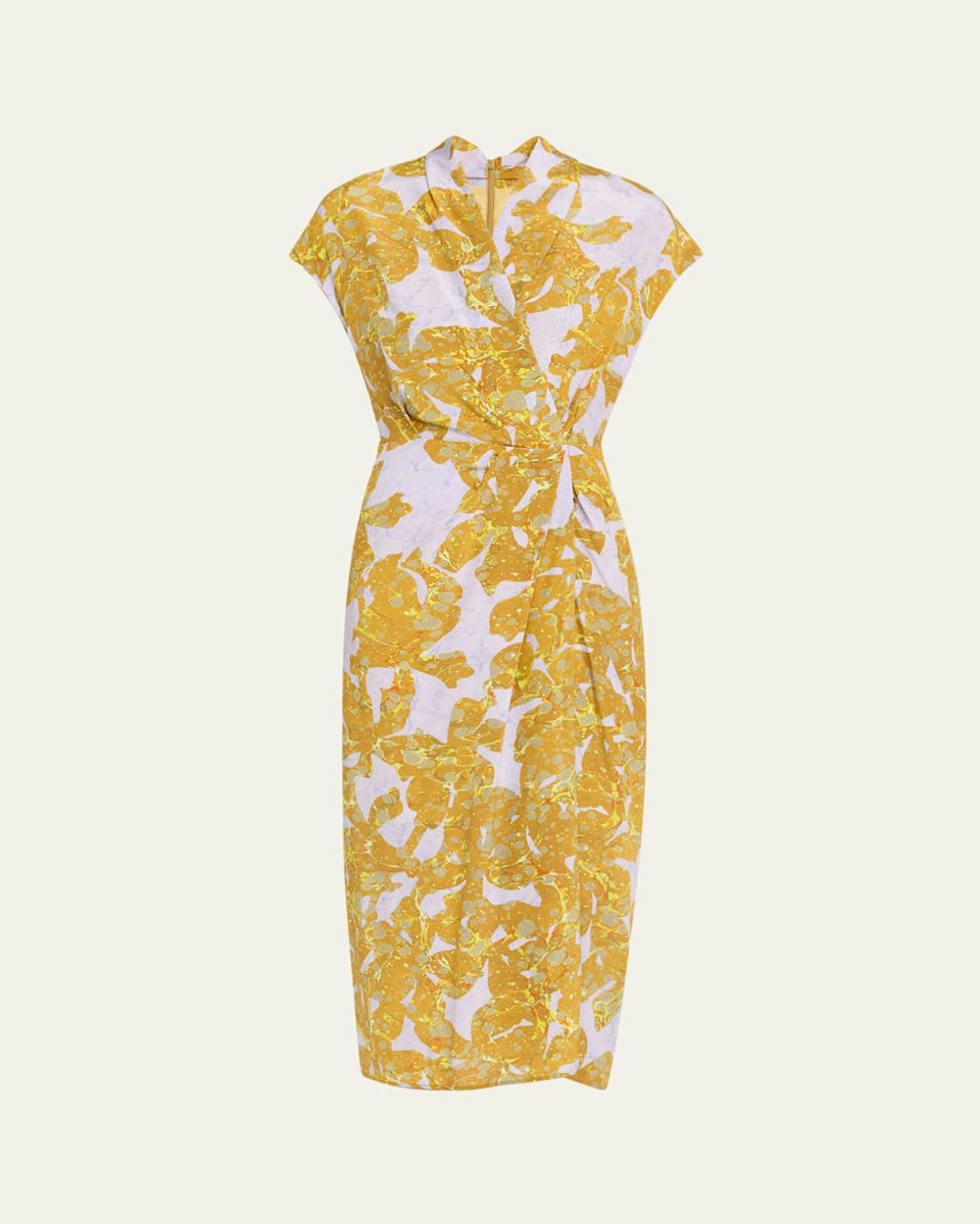Dilian Printed Draped Wrap Midi Dress
